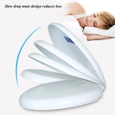 Premium Thickened V Shape Soft Close Toilet Seat Covers The Lid With Silent Damping Hinges and Grippy Rubber Bumpers, close-up view.
