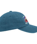 Funny Camping RV Camper Truck Hat For Women - Adjustable Buckle, Vintage Style Photo Prop Cap in cyan blue side view