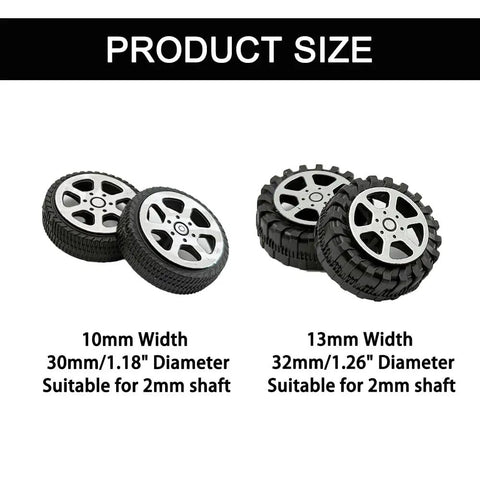 50Pcs RC Vehicle Wheel And Shaft Set Plastic Wheels 30mm And 32mm Dia With 2mm Axles And 100mm Shafts For DIY Replacement