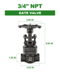 Forged Carbon Steel Gate Valve Three Quarters Inch NPT Female Rotary Sluice Valve With Wheel Handle Full Bore Design