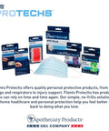 Assorted Flents Protechs personal protective products including masks and ear plugs, with packaging visible.