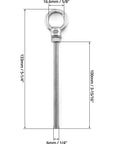 Five Pack One Quarter Inch By Four Inch Stainless Steel Marine Grade Shoulder Eyebolts For Ropes And Cables Outdoor DIY Beefy Heavy Duty Anchoring Rust Resistant And Corrosion Proof Easy To Install shown with dimensions