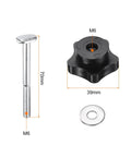 Hardcore 5 Piece T Track Bolt And Clamping Knob Set Featuring Rock Solid Stainless Steel Hardware With Fast Grip Star Knobs For No Sweat Assembly On Any Heavy Duty Woodworking Jigs And Workshop Fixtures Black Silver, showing 70mm stainless bolt and 39mm black star knob.