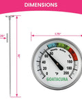 Compost Soil Thermometer With 304 Stainless Steel Case And Probe, 16 Inch Stem, 1.75 Inch Dial, 0 To 200 Fahrenheit, Three Zone Color Code Dial For Precise Composting And Garden Health For Home Gardeners; dimensions view
