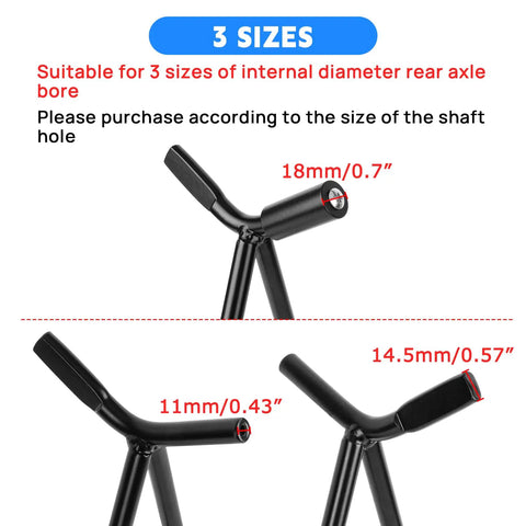 Boss Universal Triangle Kickstand Holder For Dirt Bikes 80cc To 500cc Side Stand Mount with 18mm, 14.5mm, and 11mm plug sizes.