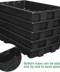 Black stackable base trays from Seed Starter Tray Kit 5 Pack Propagator For Seed Starting With Humidity Vented Domes And Base 40 Cells
