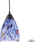 One Light Pendant In Dark Rust Finish With Dope Starburst Blue Glass, Transitional Ceiling Fixture For Living Rooms, Hardwired