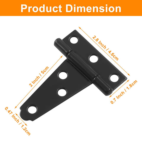 6 Pack 2 Inch Heavy Duty T Strap Hinges for Outdoor Gates and Barn Doors dimension diagram with measurements
