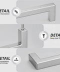 Top Shelf Slick Brushed Nickel Cabinet Pulls And Drawer Handles, close-up of solid stainless steel detail, tight connection, deep hole thread.