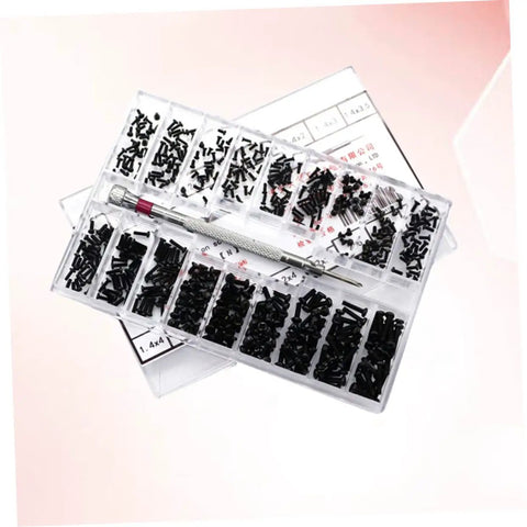 18 Piece Miniature Screw Set With Flat Countersunk Head Micro Screws For Glasses, Watches, And DIY Projects In A Clear Storage Box