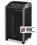 425Ci cross cut shredder, black, TAA compliant, with USA label for high-volume office use, mobile on wheels