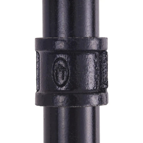 Detailed view of 38 Inch Industrial Pipe Table Legs Black Powder Finish, showing steel material and threaded design.
