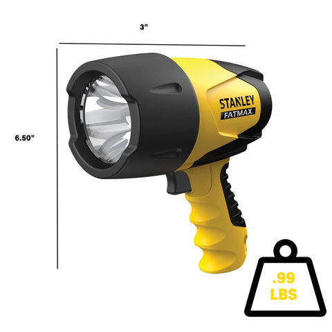 Rechargeable 1200 Lumen LED Spotlight Flashlight With 5 Modes Lithium Ion Power Pistol Grip Handle side view with dimensions