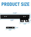 Rugged 6061 Billet Aluminum Front Bumper License Plate Relocator Bracket Mount Bar size dimensions showing 11.81x7.87 inches.