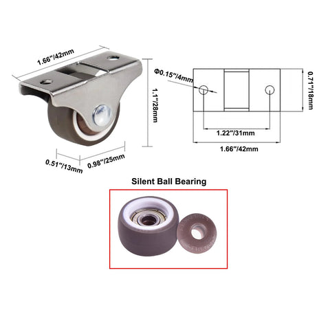 Diagram and close-up of Mini 1 Inch Caster Wheels Set Of 4 With Steel Frame And TPE Rubber For Small Furniture