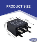Heavy Duty 2 Pack Fuel Pump Relay 5 Pin 30 Amp 12 Volt Direct Plug Power Switch showing dimensions and details, black housing.