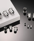 60Pcs M6 Stainless Steel Rivet Nuts Kit Flat Head Rivnut Threaded Inserts Nutsert Rivet Nut With Knurled Body displayed on surface