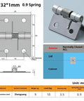 4 Pack Stainless Steel Spring Loaded Hinges for Cabinet Doors Featuring Rock Solid Auto Close Mechanism with Included Screws Rustproof Finish Heavy Duty Drop In Replacement Smooth Action Reliable Performance Pro Grade Hardware with detailed dimensions.
