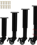 Beefy Adjustable Metal Furniture Legs With Casters 12 To 18 Inch Set Of 4 Heavy Duty Bed Frame Center Slat Support black