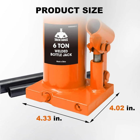 Side view of 6 Ton Hydraulic Bottle Jack For Auto And Truck Repair Heavy Duty Workhorse With Adjustable Height Orange Finish