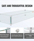 Glass Wind Guard For Fire Pit 38 X 10.5 X 6 Inches, Rectangular Tempered Shield with polished edges and heat-resistant parts