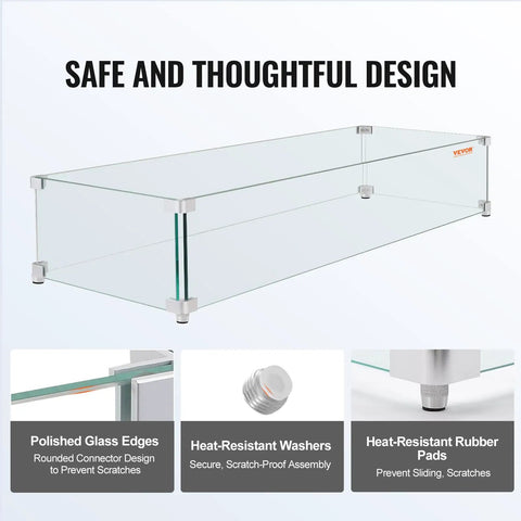 Glass Wind Guard For Fire Pit 38 X 10.5 X 6 Inches, Rectangular Tempered Shield with polished edges and heat-resistant parts