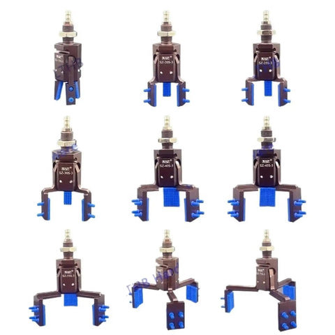 Pneumatic Gripper With Three Claw Clamp Detection Switch And Anti Slip Pad For Fast Automated Grabbing Of Workpieces On Mechanical Arm Systems Pro Grade Four Pack shown in various angles