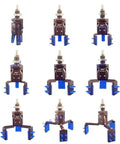 Collection of pneumatic grippers with three claw clamps, detection switches, and anti-slip pads for factory robotics.