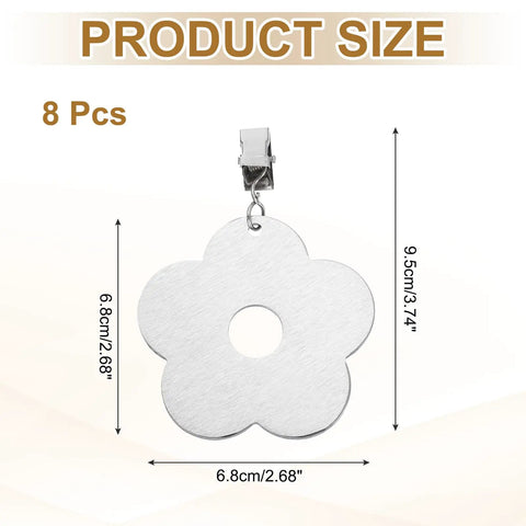 Eight Piece Tablecloth Weights With Flower Shaped Pendants And Metal Clips, Stainless Steel, 2.68 x 2.68 inches, 3.74 inches total
