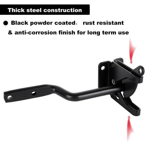 2 Pack Gate Latch For Wooden Fences, Gravity Self Locking, Heavy Duty Stainless Steel Hardware Kit in black finish close-up