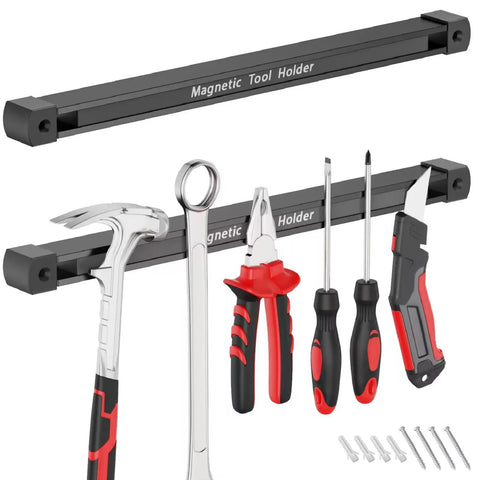 Double Sided Magnetic Tool Holder 12 Inch Magnetic Tool Bar Heavy Duty Wall Mount Strip shown with tools attached