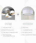 Comparison of flush mount ceiling lights, highlighting adjustable shades and vintage black body vs. fixed shade alternative.