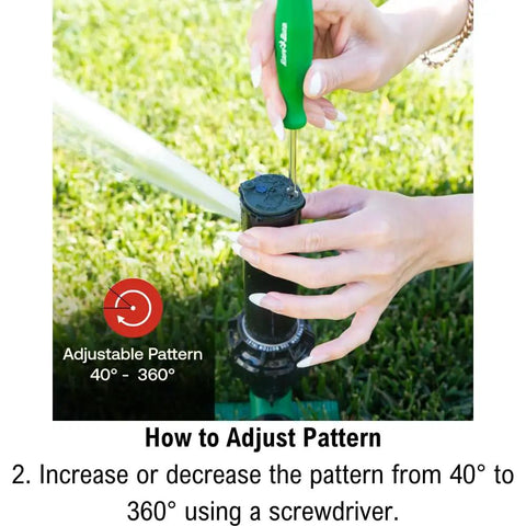 Adjusting Heavy Duty Gear Drive Rotor Sprinkler On Robust Green Stake With 40 To 360 Degree Adjustable Pattern