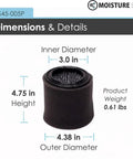 Air Intake Filter For Air Compressors And Vacuum Pumps Aftermarket OEM Compatible Replacement For Ingersoll Rand Sullair Solberg Gardner Denver Dekker 3 In ID X 4.38 In OD X 4.75 In Tall displayed with dimensions.