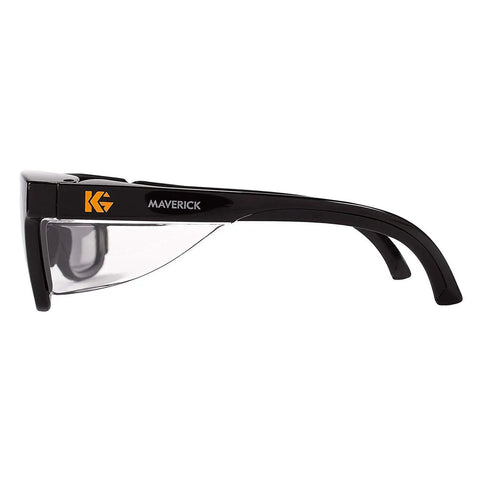 Side view of Safety Glasses With Integrated Side Shields 2 Pair Set Smoke Anti Fog Lens Black Frame ANSI Z87.1 Plus Lightweight