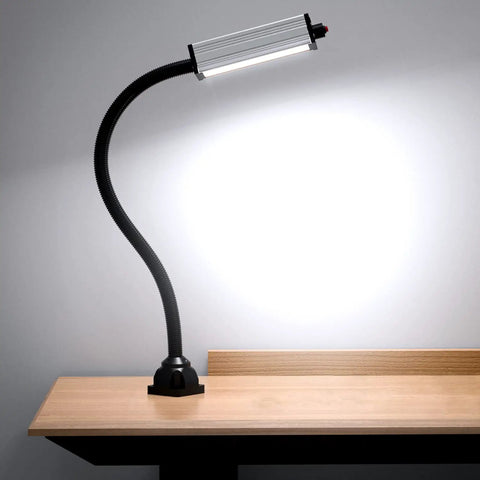 Magnetic LED Work Light With 44 LEDs, Beefy Gooseneck Lamp, Waterproof IP66, 800 Lumen, 19 Inch Flexible Arm, on wooden table
