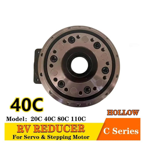 Badass Precision Cycloidal Pinwheel RV Reducer 190BX Hollow Shaft Gearbox With 400 Watt Servo Motor Kit For Industrial Robot Builds And No Nonsense Flange Mounts, close-up of hollow RV reducer.