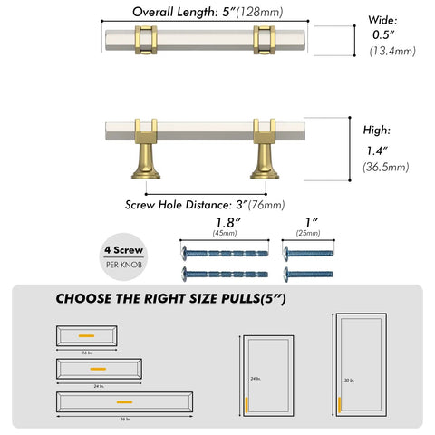 Diagram showing 10 Pack 3 Inch Cabinet Pulls in Brushed Satin Nickel and Gold Two Tone Finish with dimensions and screws.