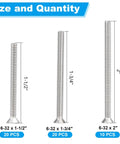 Top Notch 50 Piece 6 32 Machine Screw Knockout Pack With One Half Two Or One Three Quarter Inch Sizes For Outlet Box Mounting And Hardcore Diy Home Improvement Projects, showing screw sizes 1-1/2", 1-3/4", and 2".