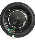 14 Inch 36 Volt 500 Watt Brushless Hub Motor Wheel With Integrated Drum Brake For Electric Scooter And Electric Bike Conversion showing rear view with wiring.