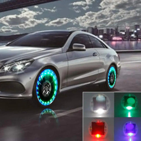 4 Pack Colorful LED Wheel Lights With Motion Sensor For Cars Bicycles And Motorcycles Valve Stem Hub Cap Tire Lights Solar Powered