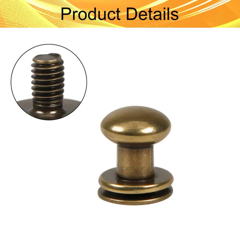50 Sets Of 8mm Ball Head Stud Screws And Mushroom Nut Chicago Screw Set For Leather Craft Upholstery Jewelry Making And DIY Projects Two Piece Stud And Nut Fasteners For Secure Easy Assembly, bronze zinc alloy screw post close-up