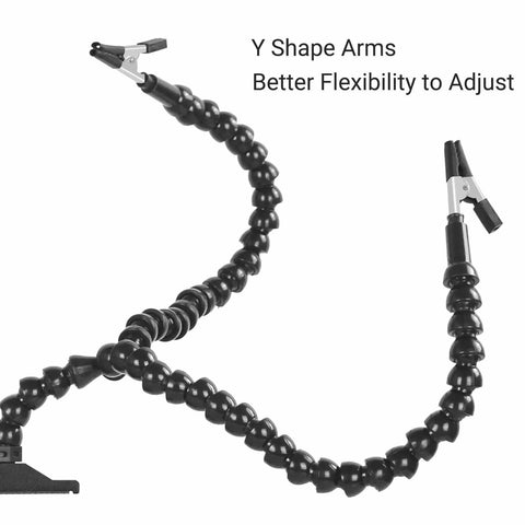 Helping Hands Soldering Station with flexible Y-shaped arms and non-slip desk clamp base, PCB circuit board holder for electronics repair