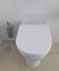 Top Shelf White Oval Toilet Seat With No Drama Soft Close Hinges Quick Top Fix Setup Crafted From Heavy Duty Polypropylene viewed from above.