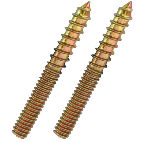 20 Pack Of 1/4-20 X 2 Heavy Duty Hanger Bolts With Snappy Hardened Driver For No Sweat Fastening And Rock Solid Woodworking Builds Made From Tough Rust Proof Carbon Steel - close-up of two bolts