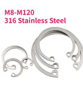 Heavy Duty Snap Retaining Ring M8 To M120 In 316 Stainless Steel C Type Internal Circlip For Holes on white background