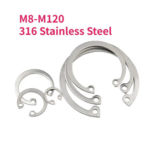 Heavy Duty Snap Retaining Ring M8 To M120 In 316 Stainless Steel C Type Internal Circlip For Holes on white background