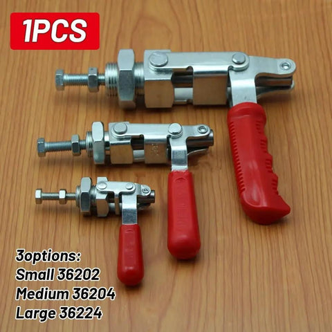 Toggle Clamp Hand Tool With High Holding Capacity For Woodworking And Welding, Push Pull Clamp, Heavy Duty Clamp With 100KG 150KG And 350KG Options, Quick Securing And Durable Steel Build, galvanized steel, red handle, 1pcs, three sizes