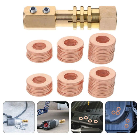 Copper Gasket Washers Kit For Automotive Plug Fittings, flat ring seals, metric sealing washers, 200-piece assortment image