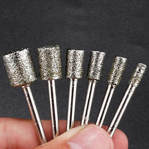 60 Grit Diamond Coated Grinding Bit Sets With One Eighth Inch Shank Cylinder Head Rotary Diamond Burrs In 3mm 4mm 5mm 6mm And 8mm For Jade Grinding Glass Carving Mold Repair Cast Cleaning And Jewelry Polishing